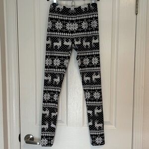 Holiday leggings, black and white reindeer Sm